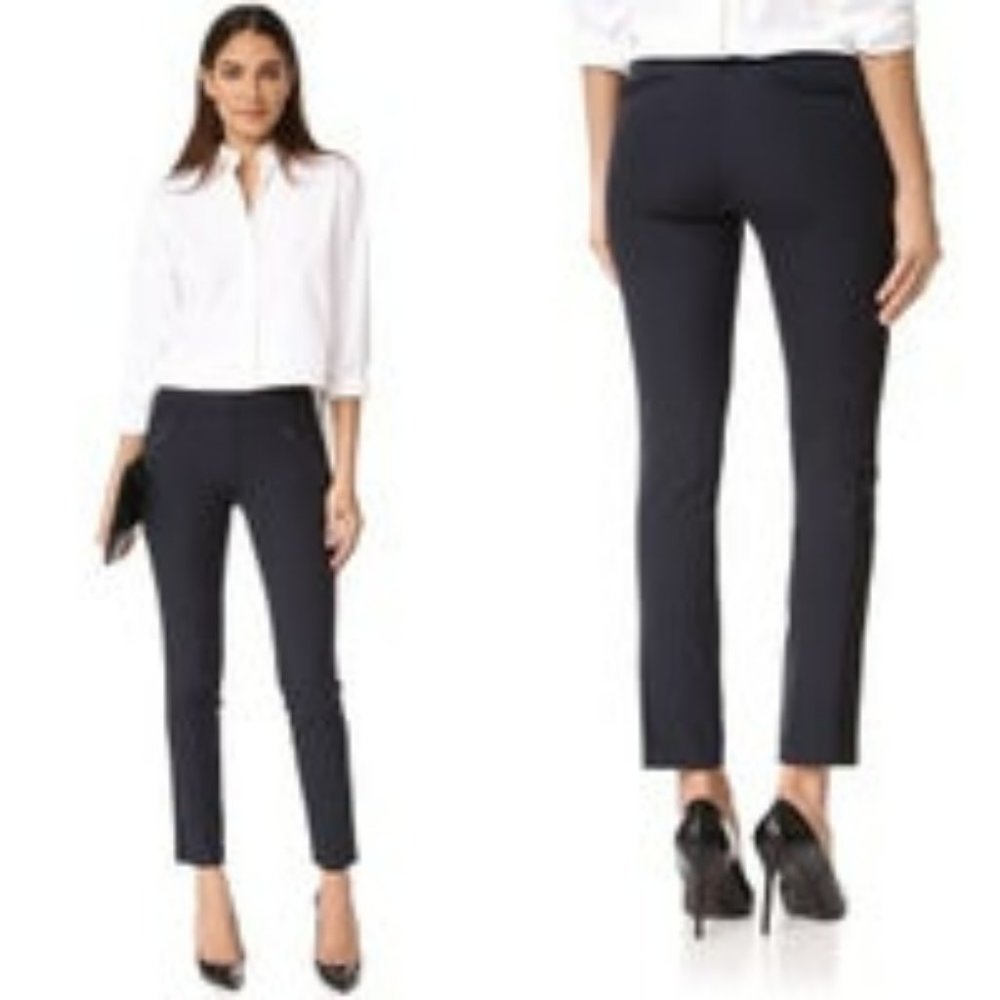 Rebecca Taylor Ava Techy Slim Leg Tuxedo Stripe Black Dress Pants Size 4